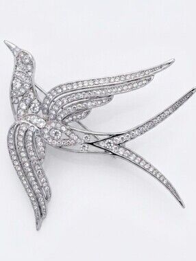 P & M Paris Crystal Swallow Bird Brooch - Silver Tone Austrian Crystals